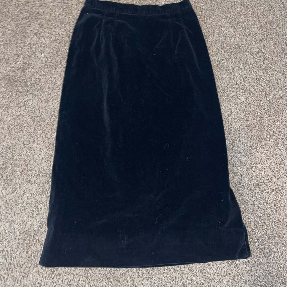 Frank Lee Vintage Black Velvet Midi Column Skirt 90s